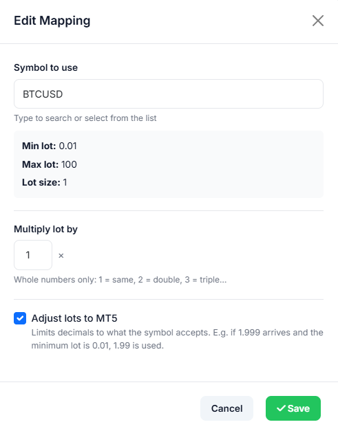 Lot adjustment and multiplier