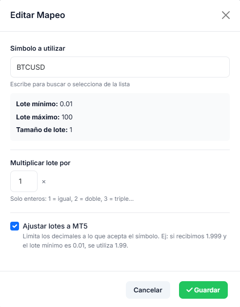Ajuste y multiplicador de lotes